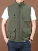 Men's Thin Tooling Loose Quick Drying Vest Outdoor Sports Coat Multi Pocket Stand Collar Spring Camping Fishing 240109