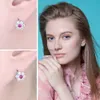 Stud JewelryPalace Flower Criado Red Ruby 925 Sterling Silver Halo Stud Brincos para Mulher Moda Fine Jewelry Trendy Party Gift YQ240110