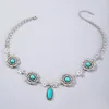 Hänge halsband Bohemian Green Opal Stone Pendants For Women Vintage Silver Color Carved Alloy Flowers smycken gåvor