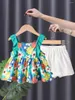 Kläder sätter söta sommar babykläder blommor bomullsdräkt barnsemble fille vestidos kleidung