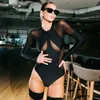 INS Style Autumn Winter New Women's Jumpsuit Round Neck Long Sleeved Sexy Perspective Mesh Patchwork Slim Fit Jumpsuits Rompers