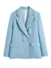 Elegante Frauen Blau Tweed Blazer Mantel Frühling Jacke Set Hohe Taille Mini Rock Shorts Für Büro Dame Outfits Oberbekleidung 240109