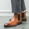 Botas masculinas retrô marrom de cano alto de couro estilo inglaterra casual social