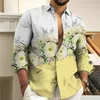 Camisas casuais masculinas moda 2024 camisa floral padrão 3d impressão rosa azul roxo cinza ao ar livre rua manga longa designer de roupas