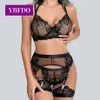 YBFDO Fancy Lingerie See Through Lace Sexy Set Tule Ondergoed Crotchless 4-delige Sensuele Sissy Bh En Panty Set 240109