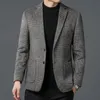 Autumn Winter Men Classic Plaid Sheep Wool Blazers Male Grey Coffee Checked Pattern Cashmere Blended Suit Jackets Outfits 240110