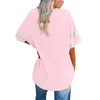 T-shirts pour femmes dames lâche décontracté col en V à manches courtes manchette rayé Patchwork couleur unie chemise pour femmes