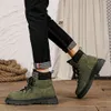 Hiver Veet vert botte mode cuir extérieur chaud fourrure homme à la mode en peluche plate-forme à lacets P daim bottes pour hommes