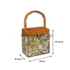 Totes Bamboo Handle Leaves Pattern Party Banquet Transparent Women Square Evening Bag Acrylic Clear Box Purse Clutchstylisheendibags