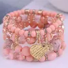 Link Bracelets Korean Bohemian Multicolor Crystal Beads Rope For Women Girls Ethnic Heart Charm Wrap Bracelet Pulseira Feminina