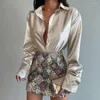 Women's Blouses Long Sleeve Top Elegant Silky Satin Cardigan For Women Smooth Single-breasted Blouse With Soft Formal Style Fall