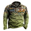 Mäns etnisk stil blixtlås tröja 3D -tryck hoodies högkvalitativ vintage överdimensionerad topp höst utomhus sport mode kläder 240110