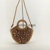 Axelväskor 2023 Ny retro en-axel Str Bag Portable Half Round Shell Hand-Woven Bag Women's Beach Resort BagblieBerryeyes