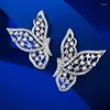 Brincos de garanhão Asa de borboleta 18K branco banhado a ouro CZ simulado diamante 925 brinco de zircão de prata para mulheres