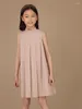 Girl Dresses Girls Solid Sleeveless Pleated Dress Casual A Line Princess Summer Wedding Evening Birthday Party Round Collar Kids Clothes