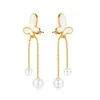 Stud Earrings 316L Stainless Steel Fashion Fine Jewelry Embedded Seashells Pull Adjust The Length Of Pearl Tassels For Women