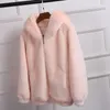 Kvinnors päls 2024 jacka lady artificiell huva mjuk vit grå rosa imitation outcoat vinter gräs mink faux kappa