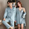 Män fläckar Silk Pyjama Set Mens Sleepwears Sexig mjuk Homme mysig satin nattklänning par lounge nattkläder hemälskare 240110