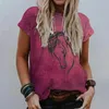 Женские футболки с короткими рукавами и круглым вырезом в стиле ретро с принтом лошади