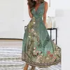 Casual Dresses 2024 Women Sleeveless Evening Dress High Waist Boho Beach Summer Deep V-neck Floral Print Long Vestidos