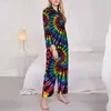 Damesnachtkleding Spiraal Tie Dye Herfst Regenboog Casual Oversized Pyjama Sets Dames Lange mouw Kawaii Home Design Nachtkleding