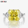 Oevas 925 Sterling Silver Wedding Ring For Women Luxury 10*10mm Yellow Pink White Zircon Gemstone Rings Fine Jewelry Wholesale 240109