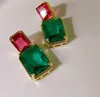 Dangle Earrings French Retro Simple Square Geometric Emerald Crystal Ruby Luxury Elegant Women Classic Pendant Fine Jewelry