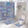 Shower Curtains Bohemia style Shower Curtain Bohemian Print Bath Mat Set Waterproof Carpet Toilet Rug For Bathing Cover Bath Curtain With