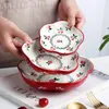 Teller 3PCS japanische handbemalte Kirsche Set Keramik Brot Salat Dessert Gerichte Vintage Teller Geschirr Home Party Dekor