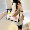 Instagram Trendy Brand Same Color Contrast Women's Handbag Korean Leisure Art Canvas Shopping Single Shoulder Bag