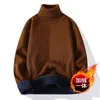 Men Sweater Autumn Winter Knitted Turtleneck Thick Fleece Inside Solid Color Pullovers Men Casual Sweater Pullovers 240110