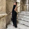 Party Dresses Autumn Women's Fashion One Shoulder Sleeves Sexy Low Cut Open Back Evening Dress Wrapped Hip Long