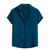 Heren casual shirts lente zomer effen kleur katoen losse revers shirt met korte mouwen tops chemise homme luxe haute qualite