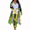 Women's Two Piece Pants HYCOOL Woman 2 Pcs Legging Set Polynesian Tribal Tattoos Print Long Sleeve Cardigan Cover Up Outfits Outerwear