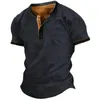Men's T Shirts 2024 Henley Plain Shirt V-neck Printed Top Vintage Cotton Oversized Men Harajuku Clothes Streetwear Homme