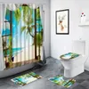Duschgardiner lämnar havslandskap duschgardiner set tropisk växt hawaii landskap matta icke-halk matta toalett badrum badrum dekor