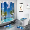 Shower Curtains Creative Window Ocean Landscape Trees Shower Curtains Beach Hawaii Scenery Bath Mat Non-slip Rugs Toilet Mats Bathroom Sets