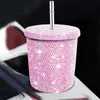 Tumbler Glitter Cups med lock i rostfritt stål Vakuum Termisk med halm strassisolerad kontorsmugg för iskall eller varm DRI 240110