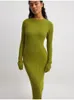 Robe tricotée côtelée verte élégante pour femmes, mode manches longues, pull Slim, automne hiver, fête, Club, Streetwear 240109