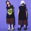 Sahne Giyim Çocuklar Kolsuz Tişört Sıradan Şort Kızlar İçin Hip Hop Giyim Kızlar Caz Dans Kostümü Balo Salonu Dans Kıyafetleri