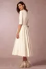 Vintage Wedding Gowns 1950's Tea Length Short Wedding Dresses with Sleeves Sexy Deep V Neck Ivory Summer Beach Bridal Gown