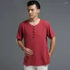 Camicie casual da uomo 2024 Stile estivo cinese T-shirt da uomo vintage con scollo a V manica corta in lino Top per abbigliamento taglie forti 5XL