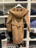 Maxmaras Women's Wrap Coat Camel Hair Coats Aimo Purchasing s Series Water Wave Pattern Cashmere Wool Blend with Hat and Tie Up Bathrobe Coat RJ9D