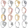 Anelli a grappolo S925 Argento placcato Oro Donna Scintillante Principessa Tiara Corona Radiante Cuore Gioielli con diamanti Fascino Regalo di anniversario femminile