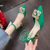 Bling Crystal High Heels Pumps Women Elegant Pearl Buckle Square Wedding Party Shoes Ladies Pointed Toe Ankle Strap 240110