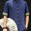 Mäns casual skjortor stand-up krage skjorta kinesisk stil stativ fjäder med tryckt manschett enbröst knutknappar fast färg