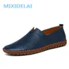 Véritables hommes MIXIDELAI GAI mocassins de vache mode mocassins faits à la main en cuir souple bleu sans lacet chaussure de bateau pour hommes grande taille 38 ~ 48 240109 43179