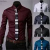 Men's T-Shirts Men's Shirt Luxury Casual Formal Long Sleeve Slim Fit Business Dress Shirts Tops commute office work shirt tops male clothingL240110