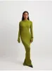 Robe tricotée côtelée verte élégante pour femmes, mode manches longues, pull Slim, automne hiver, fête, Club, Streetwear 240109