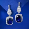 Studörhängen S925 Silver 8 10mm Blue Zirconia Water Drop White Diamond Small and Elegant Style Wholesale